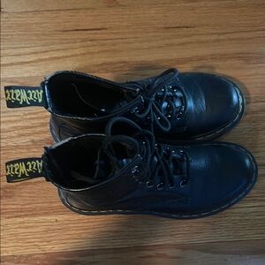 Dr. Martens Black Leather Boots with Yellow Stitching